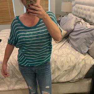 Teal, striped, short sleeve knit top